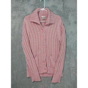 Old Navy Sweater Womens XL Pink Wool Blend Perfect Fit Cardigan Heavy Fisherman